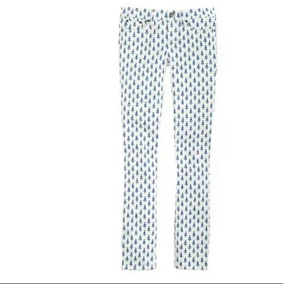 White & Blue Floral Print J CREW Toothpick jeans - Picture 3 of 8